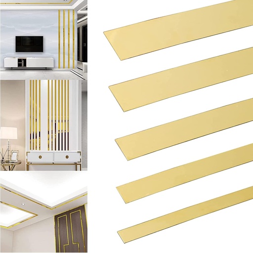 [BRSRMAYLCIIRMA35] Gold Metalized Wall Trim Molding 201 Stainless Steel Self Adhesive Peel and Stick Wall Trim Metalized Mirror-Like Finish for Wall Ceiling Floor Cabinet Tile Edge Moulding, 16.4ftx1.57 in