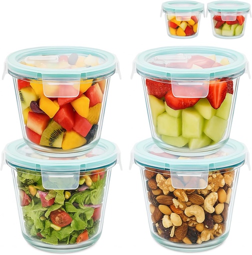 [BRSREYIKDMFAM3TG] Encheng 4 Pack Glass Soup Containers with Lids,3 Cup Round Glass Meal Prep Container for Leftovers, Reusable Glass Food Storage Containers for Microwave, Dishwasher – Bonus 4oz Small Container