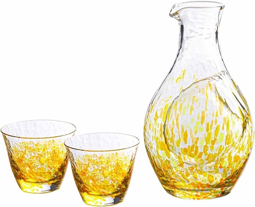 [BRSW22QYOIHRGYLO] Toyo Sasaki Glass G605-MD03 Cold Sake Set, Water Color, Yang Color, Made in Japan, (Sold by Case), Orange, Carafe, 10.1 fl oz (300 ml), Cup, 2.7 fl oz (80 ml), 3-Piece Set x 8 Pieces
