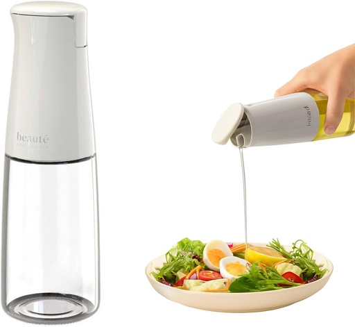 [BRSREEINO4MRYD3A] 17oz Glass Oil Dispenser for Kitchen, Auto Flip、Non-Drip、Leak Proof, Oil Bottles for Kitchen, Vinegar Dispenser, Cooking Glass Bottle with 500ml (Grayish White)