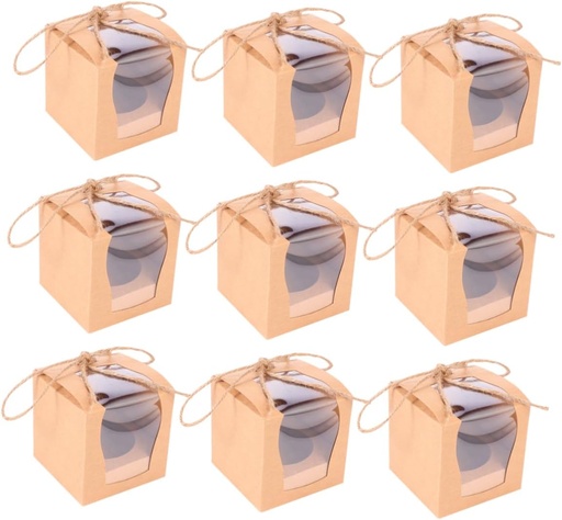 [BRSREFALB5YAO2YV] 10Pcs Kraft Cupcake Packing Boxes with Window Cake Cases for Birthdays Weddings and Parties for Sharing Treats and