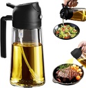 2 in 1 Glass oil dispenser, 16oz/470ml Oil Sprayer for Cooking, Food grade Premium Olive Oil Dispenser Bottle for Kitchen Gadgets, Air Fryer, and Salad