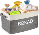 Lukeline Bread Storage Basket for Kitchen, Foldable Fabric Bread Keeper Bread Storage Container Bin with Handles, Bread Baskets for Kitchen Counter and Pantry (White & Grey)