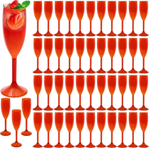 [BRSREFTQA55WMD34] 48 Pcs Champagne Flutes 5.4OZ Plastic Champagne Glasses Wine Glasses Plastic Goblets for Parties Mimosa Bar Glasses Stemmed Drinking Cups for Wedding Celebration Christmas Birthday Bride (Clear Red)