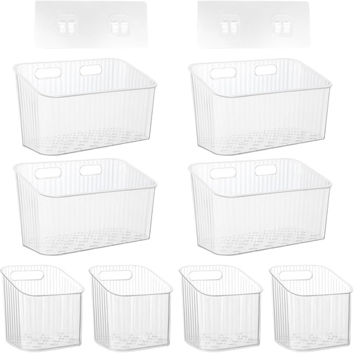 [BRSRABI6AUAQMC3K] 8 Pcs Storage Organizer Bins Wall Mounted Baskets, Clear Plastic Hanging Bins, Stackable Cabinet Door Organizers for Kitchen, Bathroom,Wall Refrigerator, Pantry