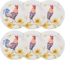 UP UPware Sunshine Rooster Melamine Dinner Plate Set, Flower Shaped Plates for Main course, Pasta, and Salad, BPA-Free, Dishwasher Safe, Multicolor, 10.88 Inch, Set of 6