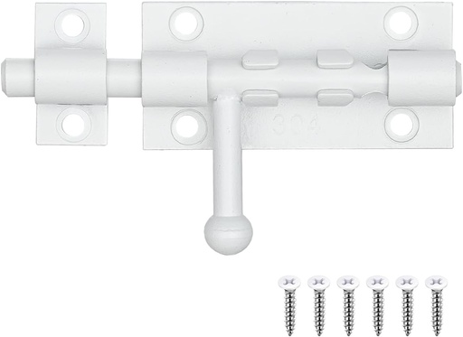 [BRSRAZAKB4PWOADP] Barrel Bolt Door Latch With Padlock Hole, Thickened 304 Stainless Steel Slide Door Lock, 4 Inch Matte White, 224BB-WH