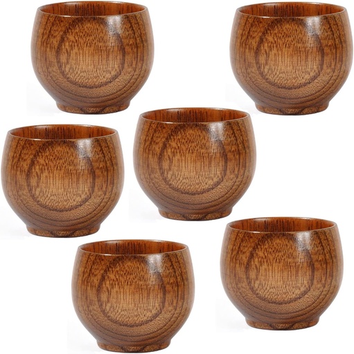 [BRSROYAQCUMRUADL] 6 Pack Wooden Small Cup Natural Solid Wood Mug for Drinking Tea Beer Milk Coffee Hot Drinks