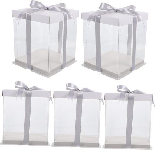 [BRSREZY7BB6GEFLB] Happyyami 5pcs Transparent Cake Box Clear Bakery Packing Container for Birthday and Wedding Cakes and Desserts