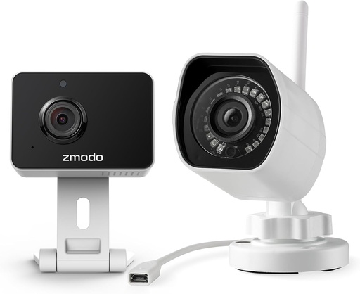 [BRSWYCQHCEGWKELZ] Zmodo Cameras for Home Security (Indoor & Outdoor Camera Bundle), 1080p HD, IP Camera Wireless WiFi, Motion Detection, Two-Way Talk, Night Vision, Remote View, Cloud Service, Work with Alexa/Google