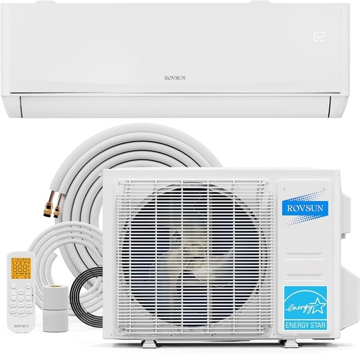 [BRSROBA7BEDWKFLL] ROVSUN 18,000 BTU Mini Split AC/Heating System with Inverter, 23 SEER2 Energy Saving 230V Ductless Split-System Air Conditioner with Pre-Charged Condenser, Heat Pump, Remote Control & Installation Kit