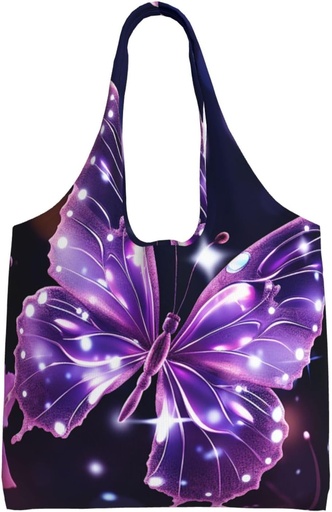 [BRSRAYY7BMHAA337] Cute Purple Butterfly Canvas Tote Bag Reusable Grocery Bags Shopping Bags Large Canvas Bags with Handles