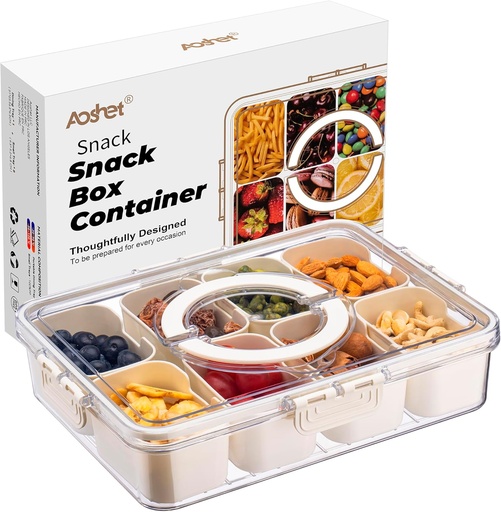 [BRSRAY33BF6A4FA4] Snack Box Container, Dishwasher Safe Fruit Storage Containers, Divided Serving Tray with Lid for Veggie, Candy and Nuts Organizer, Snackle Charcuterie Boxes for Kids, Adults Travel, Party and Picnic