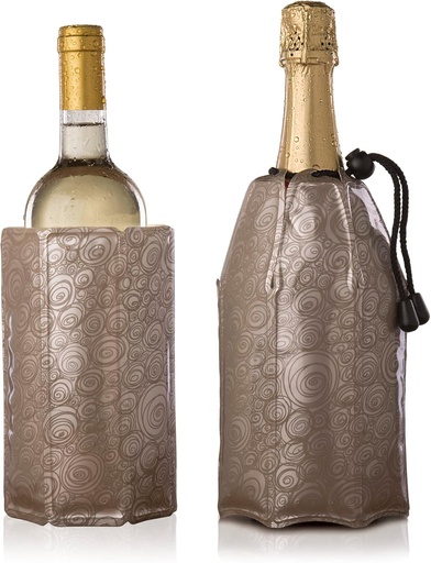 [BRSWIZTRDEHBO2DU] Vacu Vin Champagne & Wine Cooler Set - Flexible Insulated Chiller For Standard Size Bottles - Keeps Your Drinks Cold Longer - Lightweight & Easy To Use - Premium Design To All Occasions, Platinum