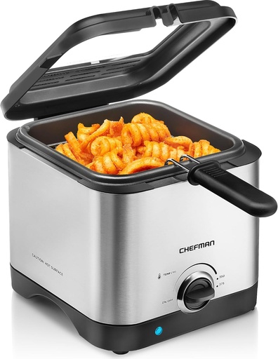 [BRSW2GQ6OAHBEET5] Chefman Fry Guy, The Most Compact & Convenient To Deep Fry Comfort Food, Restaurant-Style Basket With A 1.6-Quart Capacity, Easy-View Window & Adjustable Temp Control, Stainless - 1.5 Liter