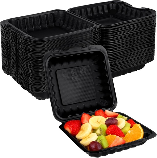 [BRSREHALCV7BG2QZ] SINJEUN 70 Pack Clamshell Food Containers, 8 x 8 x 2.8 Inches Reusable Black Take Out Boxes with Lids, Black To Go Containers for Breakfast Lunch Salad, Hinged Clamshell Design