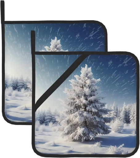 [BRSREGAQOJ7BOYL4] Pot Holders Heat Resistant Kitchen Potholder Non-Slip Cotton Lining Snow Pine Tree Christmas Oven Hot Pads for Microwave Cooking Baking BBQ,Set of 2