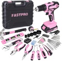 FASTPRO 177-Piece 20V Pink Cordless Lithium-ion Drill Driver and Home Tool Set, Lady's Home Repairing Tool Kit with Drill in Storage Case