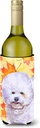 Caroline's Treasures BB9909LITERK Bichon Frise Fall Wine Bottle Hugger, Yellow Bottle Cooler Sleeve Hugger Machine Washable Collapsible Insulator Beverage Insulated Holder