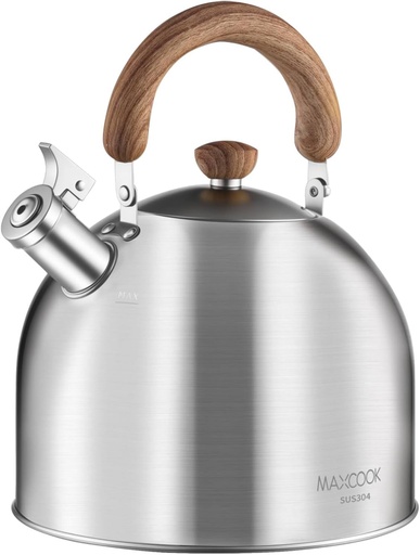 [BRSREZD7C4PGGCYU] 18/8 Stainless Steel Tea Kettle for Stovetop (5L / 5.29 Quart, Whistling Tea Pot, Wood Handle)-Silver