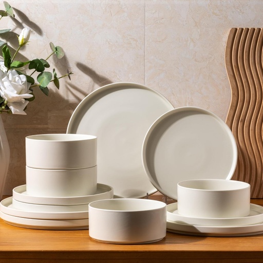 [BRSRA2QNBAGRM2A3] GBHOME Ceramic Dinnerware Sets for 4,Stoneware Plates and Bowls Sets,Chip and Crack Resistant | Dishwasher & Microwave Safe Dishes Set,Scratch Resistant- Service for 4 (12pc)-Matte Cream