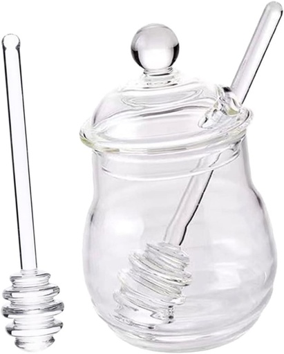 [BRSROAIRBAIWCCD4] 1set Glass Honey Pot Lid and Dipper Sticks for Home Kitchen Stylish Honey Storage Container for Jam and Seasonings Capacity for Fresh Food Storage