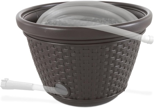 [BRSWIZT5CV6AOALG] Suncast Decorative Wicker Garden Hose Holder Pot with 4 Drain Holes for 100 Foot Hoses, Java