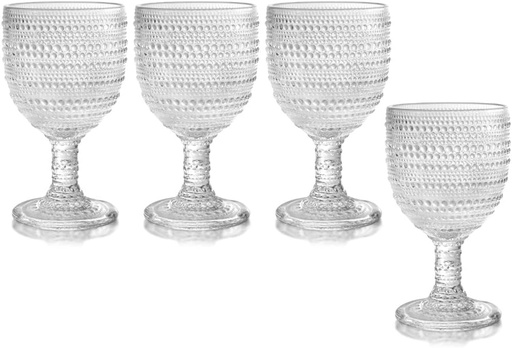 [BRSWECQQOJ6AE3DD] QUALIA GLASS Pearls Clear Goblet Wine Glasses Set of 4, Hobnail Drinking Glasses, 10 oz Lead-Free Goblet Glasses, Dishwasher Safe Water Goblets, Wine Goblets, Vintage Glassware Table Art