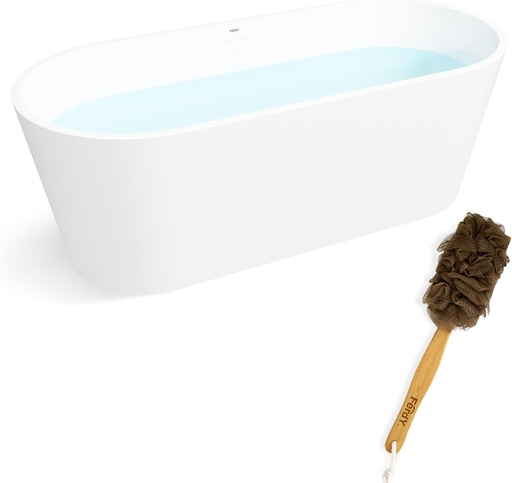 [BRSREEDRPMHBS3DG] FerdY 67" Shangri-La Elite, Acrylic Freestanding Bathtub, Modern & Contemporary Design Soaking Tub with Brushed Nickel Pop-Up Drain & FerdY Back Scrubber for Shower,Long Handled Loofah on a Stick