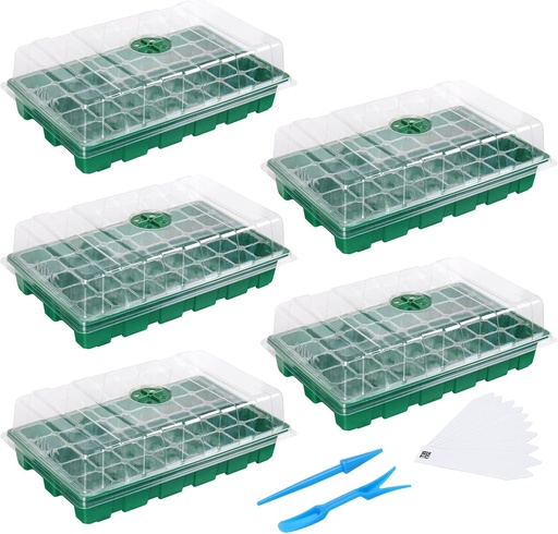 [BRSWYGQBDF6BEE3F] MIXC Seedling Trays Seed Starter Tray, 5-Pack Mini Propagator Plant Greenhouse Grow Kit with Humidity Vented Domes and Base for Seeds' Starting (40 Cells Per Tray, Total 200 Cells), Green