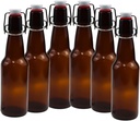 | Pack of 6 Amber 16-20oz Growler with Flip Top Airtight Silicone Seal | For Beverages, Oil, Vinegar, Kombucha, Beer, Water, Soda, Kefir