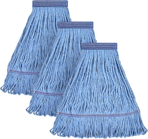 [BRSRMZQLAUPQ4HI4] Matthew Cleaning Heavy Duty Mop Head Commercial Replacement for General and Floor Cleaning , Wet Industrial Blue Cotton Looped End String Head Refill (Pack of 3) Blue