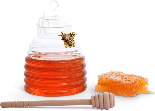 [BRSW2YAEOQMBQHTX] Arthur Court Bee Honey Jar and Dipper Set - Beehive Honey Dispenser for Store Honey and Syrup - Wooden Honey Dipper, Great as Honey Spoon and Syrup Dispenser - Gold Pewter5.5 inch Tall 12 Oz
