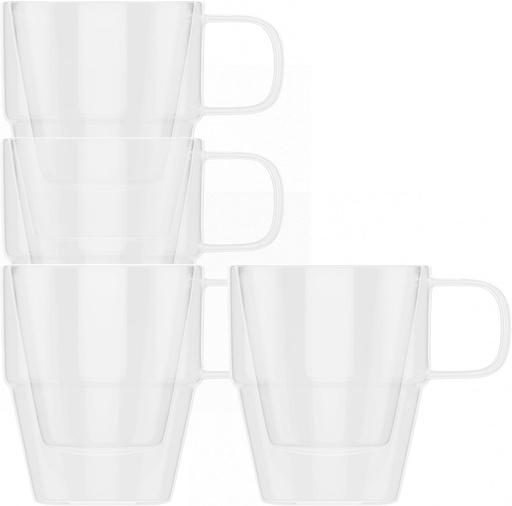 [BRSROFTROYDQA33A] Elle Decor Double Wall Clear Coffee Cups, Set of 4, 5-Oz Stacking Espresso Mugs, Double Wall Insulated Glass Espresso Cups, Perfect for Espresso Shot, Tea and Juice