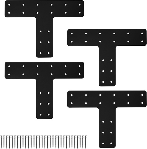 [BRSROCQ5O4MBEGQU] T Post Bracket 4PCS,14x10'' T Flat Mending Plate for Wood 4x4,6x6 Lumber, Black Powder Coated Heavy Duty Pergola Brackets,T Beam Bracket, T Truss Bracket,T Shape Post to Beam Connectors