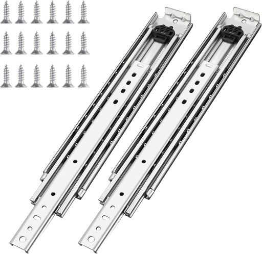 [BRSW2BT3AUGQKCTK] 1 Pair 20 Inch 500 Lb Capacity Heavy Duty Drawer Slides with Screws,Side Mount Full Extension 3 Fold Ball Bearing Stainless Steel Hardware Drawer Rails,Industrial DIY