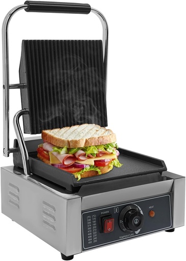 [BRSREHQRCENBGGY6] Commercial Panini Press Grill, 1800W Electric Stainless Steel Sandwich Panini Maker, Sandwich Grill with Temp Control & Double Sides Heating for Hamburger Steak Bacon