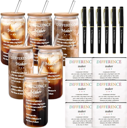 [BRSREHT3AEOREDY3] Bokon 6 Sets Christmas Difference Maker Gifts Employee Appreciation Gifts 16oz Glass Cups Cosmetic Bags and Pens Thank You Gift for Coworkers Employee Teachers