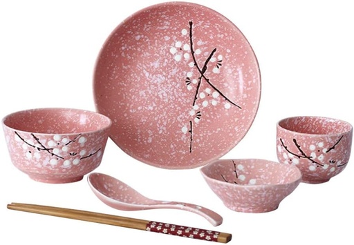 [BRSROZQDBYCR43DK] Home Ceramic Tableware Christmas Decor 6pcs Dinnerware Set Ceramic Tableware Set Ceramic Dinnerware Kit for Home, Restaurant (Pink) Dishes Floral Dinner Plate