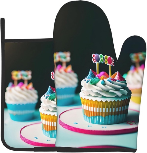 [BRSREGL5AV5AKYI2] Happy Birthday Cakes Print Oven Mitt & Pot Holder Set, A Must-Have for Kitchen Oven Microwave Grill