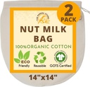 XXL 14"x14" Nut Milk Bag - 100% Organic Unbleached Cotton Easy To Clean Nut Milk Strainer/Cheesecloth Bags, Reusable for Straining Oat Milk, Almond Milk, Cheese making, Celery Juice