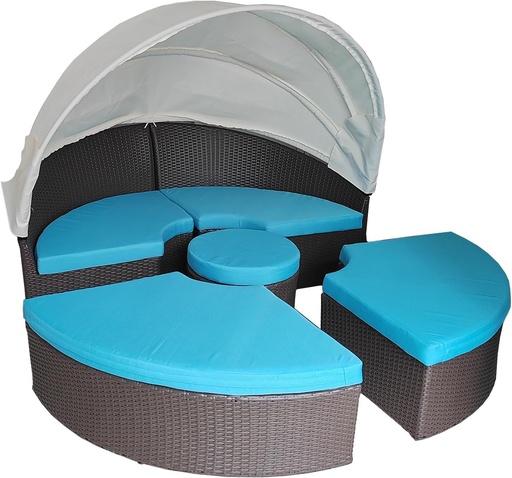 [BRSRABIFAAHRMCAV] Patio 5 PCS Round Daybed Water-Resistant Cushion Cover with Zipper Customizable Outdoor Replacement Round Sun Bed Cushion Materss Cover (Sky Blue, 66×66×2.4")