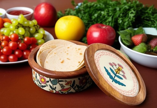 [BRSREGALCNYA2DLD] Premium Handcrafted Wooden Tortilla Warmer with Lid, Decorative Round Wooden Storage Box with Floral Pattern, Traditional Folk Art Design