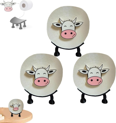 [BRSRAA35BAIR4YLK] Cow Toilet Roll Holder - 3PCS Funny Toilet Paper Holder Free Standing Bathroom Set - 3D Printed Cow Loo Roll Holder - Unique Tissue Paper Roll Storage Cute Bathroom Decor