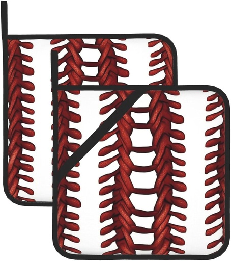 [BRSREGA3CEBBM3DD] Pot Holders Heat Resistant Kitchen Potholder Non-Slip Cotton Lining Baseball Softball Laces Oven Hot Pads for Microwave Cooking Baking BBQ,Set of 2