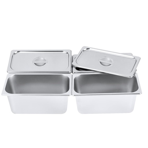 [BRSRO2YEOIOWAH3G] Commercial Food Pan, 4Pcs 6" Deep Stainless Steel Steam Table Pans with Lids 1/3 Size Hotel Food Prep