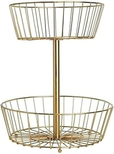 [BRSREAQRCANB4DL2] Gourmet Basics by Mikasa Geneva 2-Tier Countertop Fruit Basket Gold-Finish Metal Storage Stand for Kitchen Countertop Organization, Produce Display