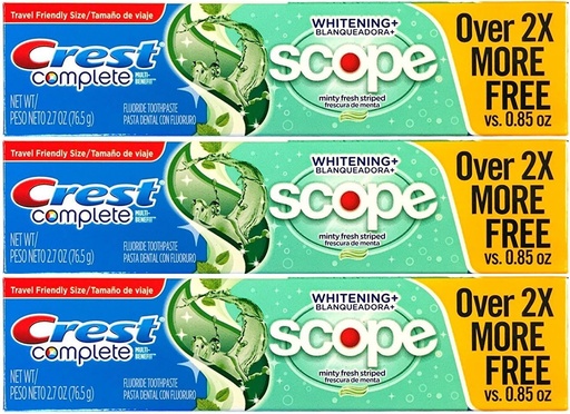[BRSWIHD5OQMBQHL4] Crest Complete Multi-Benefit Whitening + Scope Minty Fresh Flavor Toothpaste 2.7 Oz, Pack of 3