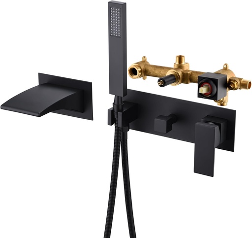 [BRSWYGITCQNRYEL6] sumerain Bathtub Wall Faucet Matte Black with Waterfall Spout and Hand Shower, High Flow