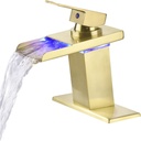 LED Bathroom Faucet,Gold Bathroom Sink Waterfall Faucet RV Bath Vanity Faucets for Sinks 1 Hole,Brushed Gold Bathroom Faucets 3 Hole